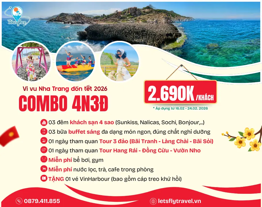 Combo Nha Trang 4 ngày 3 đêm trọn gói – tour đảo, Hang Rái